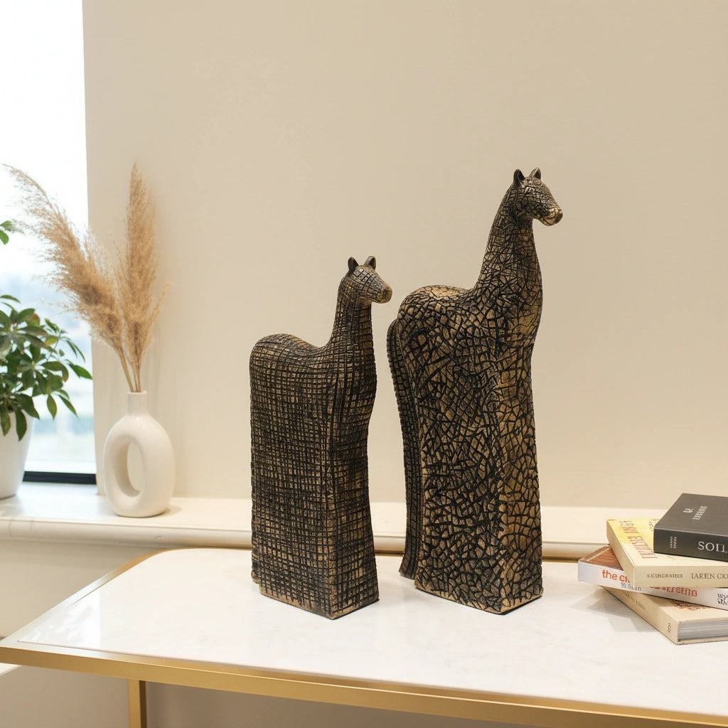 Artisan Wooden Horse Sculpture Set