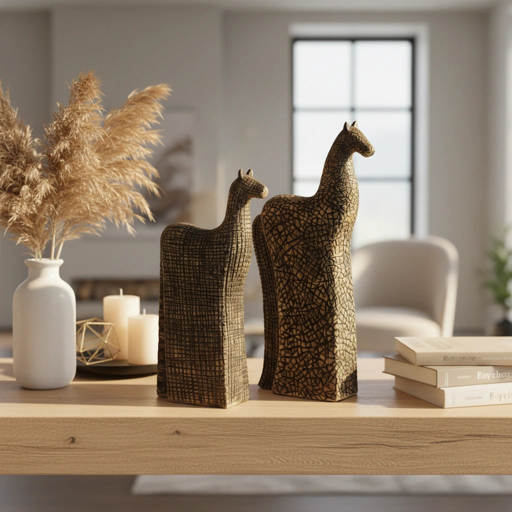 Artisan Wooden Horse Sculpture Set