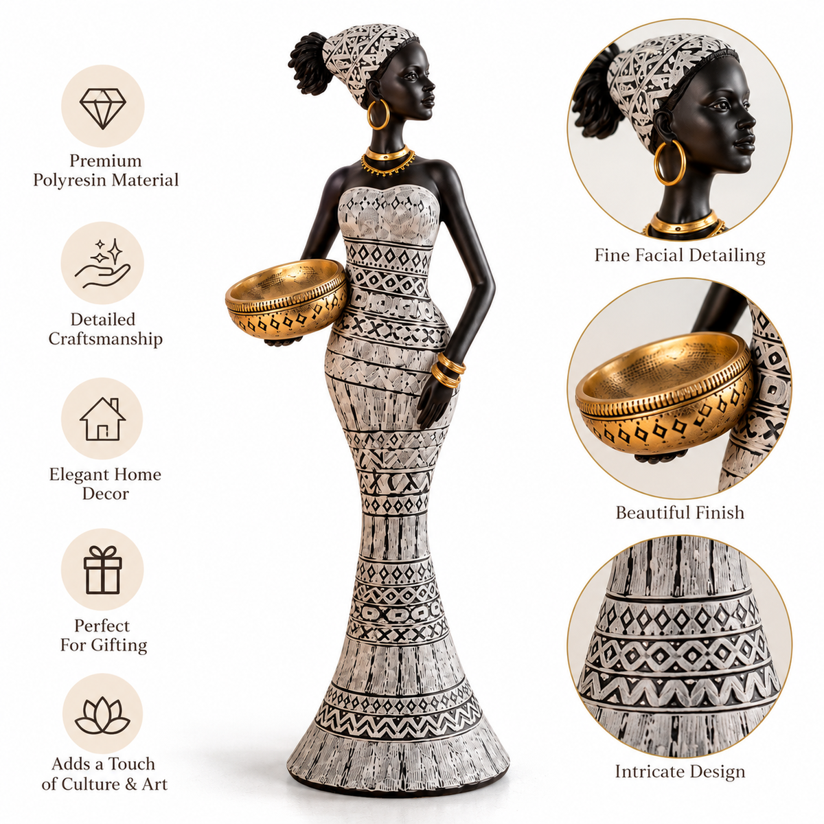 African Lady with Golden Bowl Showpiece