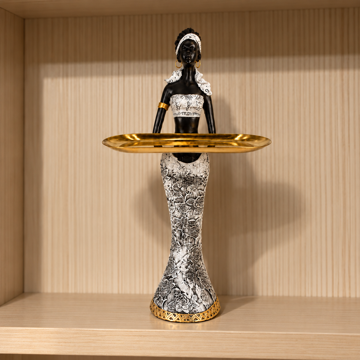 African Lady Showpiece with Golden Tray