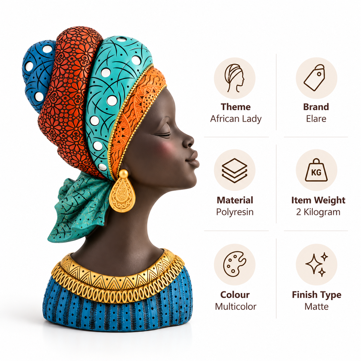 African Woman Polyresin Decorative Showpiece Set of 2