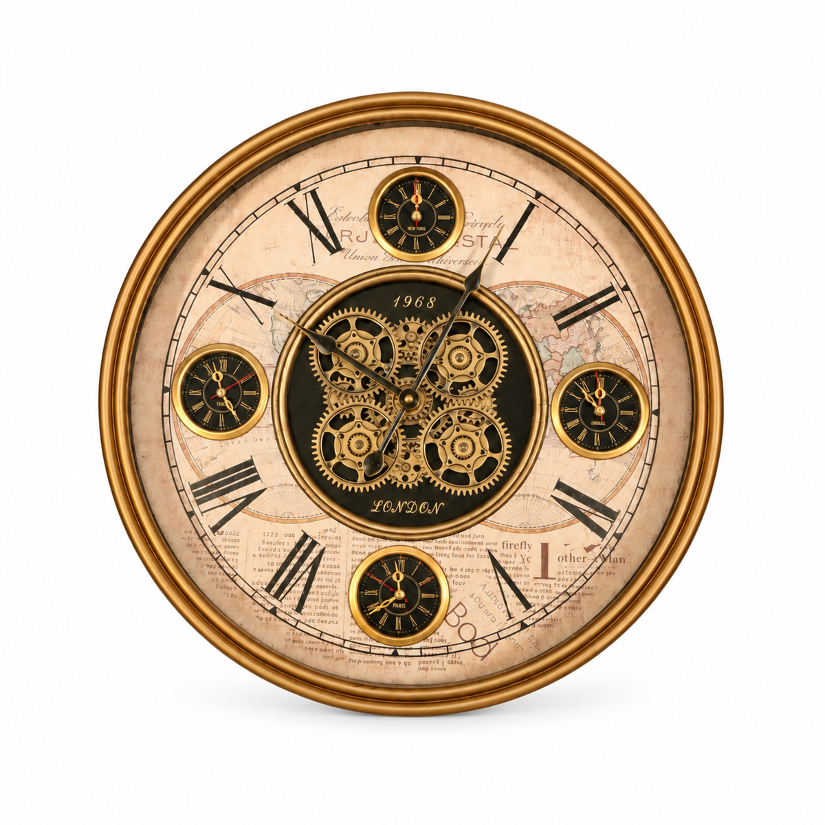 Gear Wall Clock with World Map Design – 48 cm