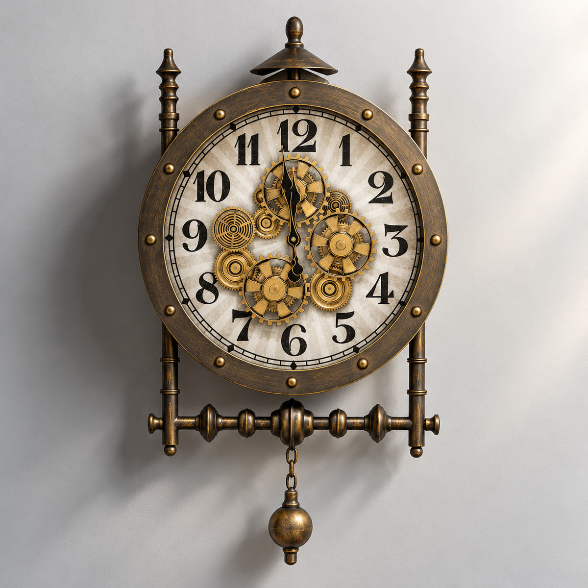 Vintage Antique Gear Clock in Metal Body