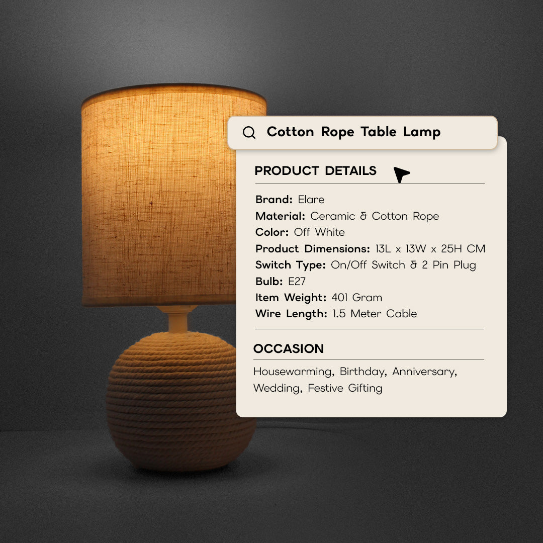 Small Table Lamp for Kids’ Room with Rope-Wrapped Design