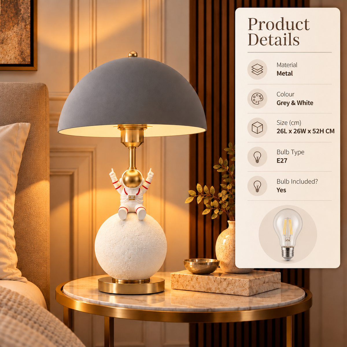 Astronaut Table Lamp with Dome Shade