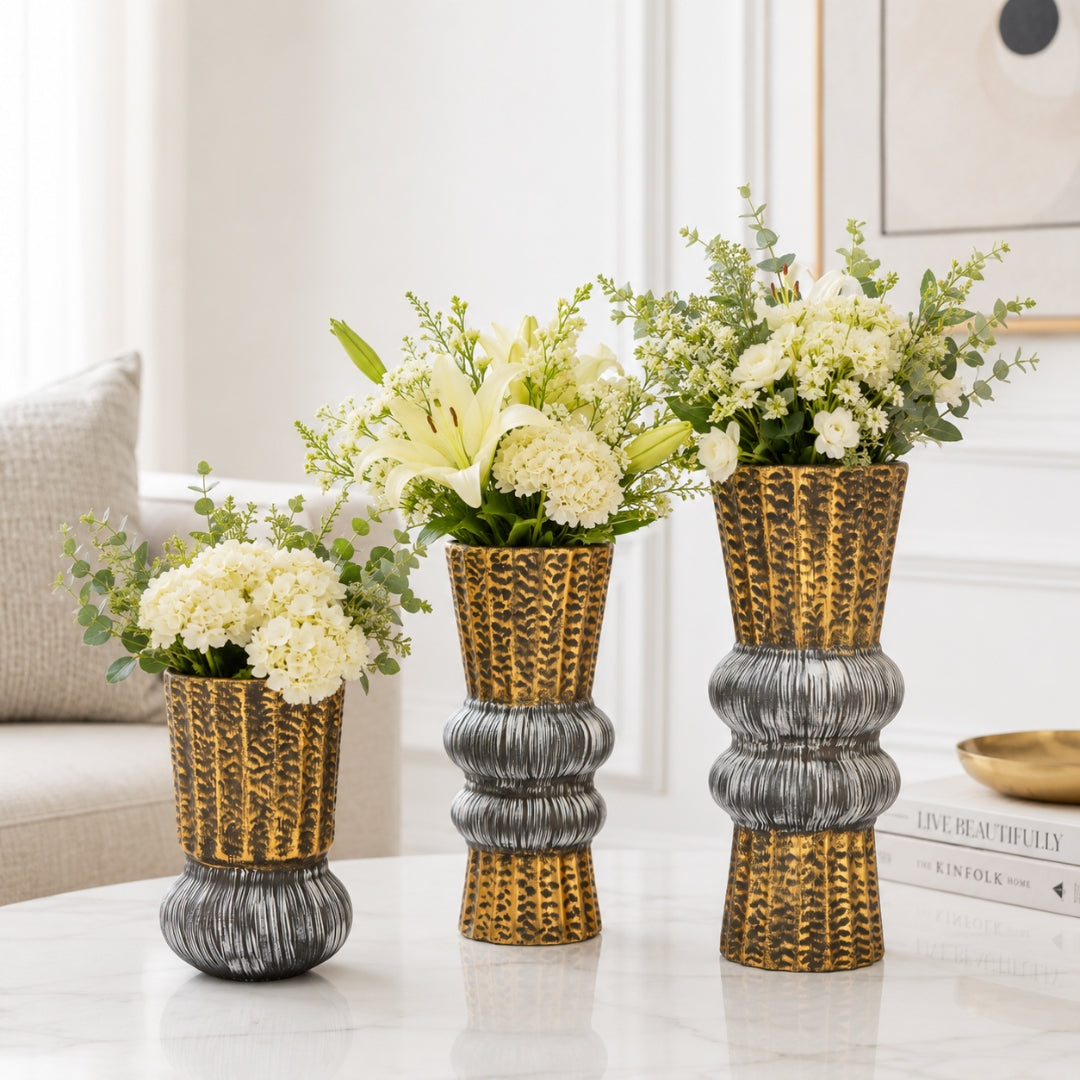Elare Ribbed Dual-Tone Decorative Vase Set