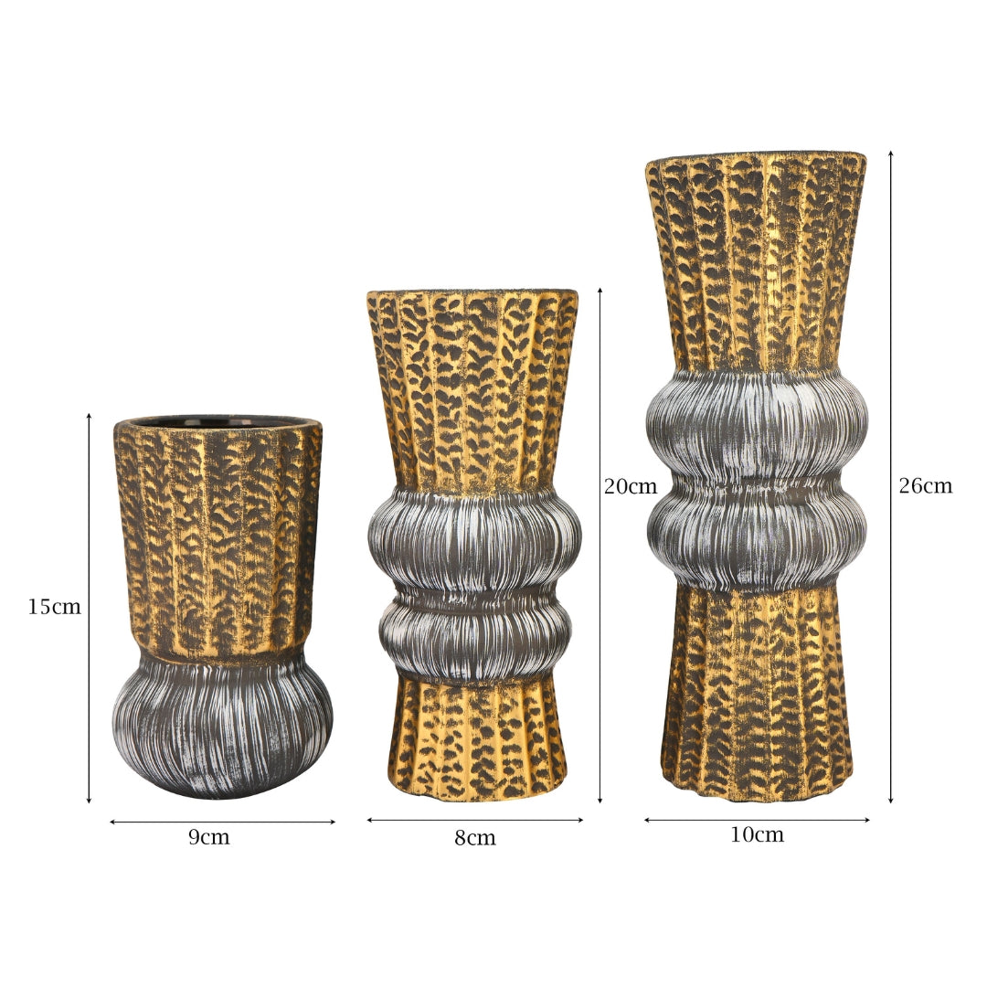 Elare Ribbed Dual-Tone Decorative Vase Set