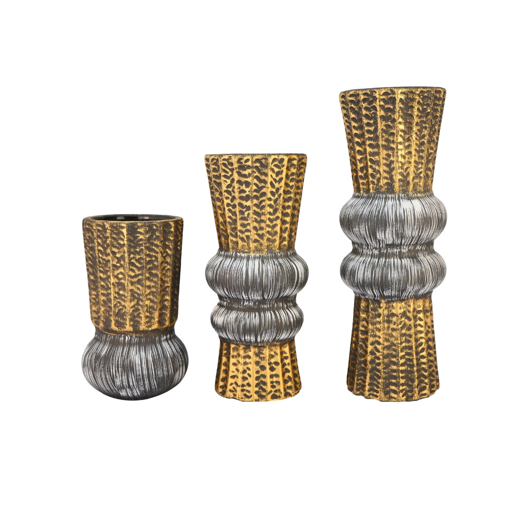 Elare Ribbed Dual-Tone Decorative Vase Set
