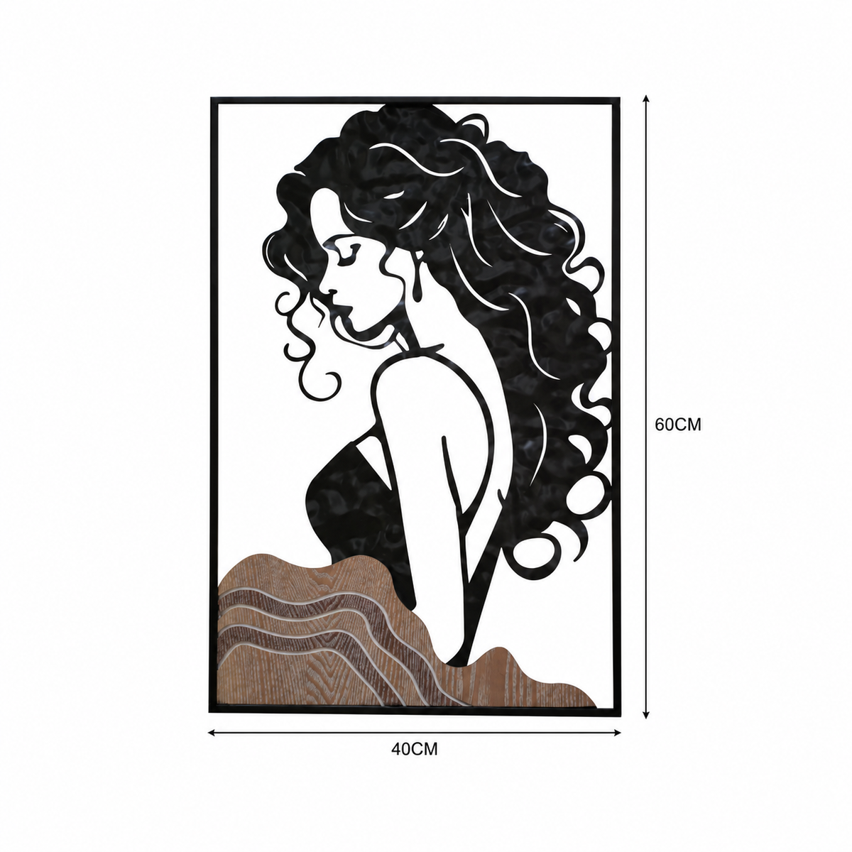 Abstract Woman Silhouette 3D Metal Wall Art – Black & Brown (60 × 40 cm)