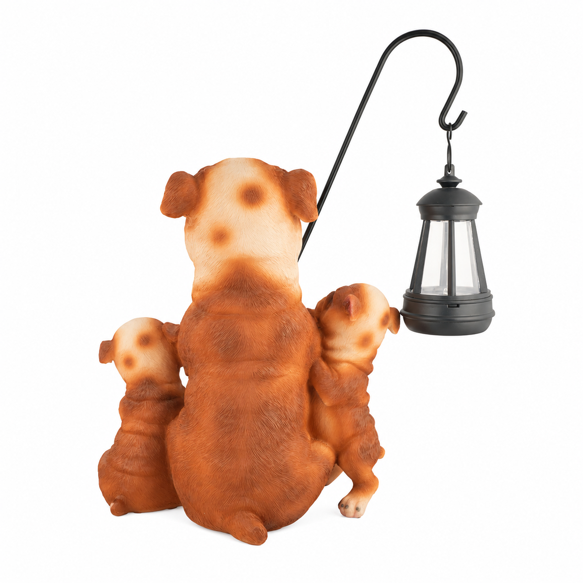 Adorable Bulldog Family Polyresin Showpiece with Sensor-Operated Hanging Lantern