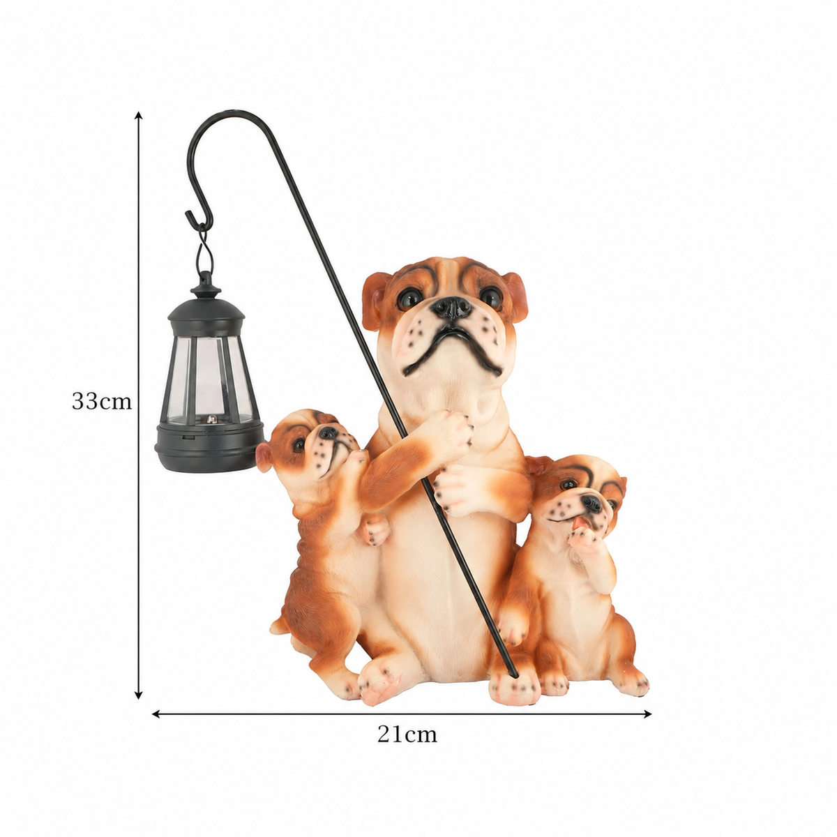 Adorable Bulldog Family Polyresin Showpiece with Sensor-Operated Hanging Lantern