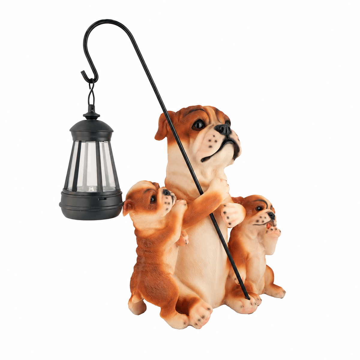 Adorable Bulldog Family Polyresin Showpiece with Sensor-Operated Hanging Lantern