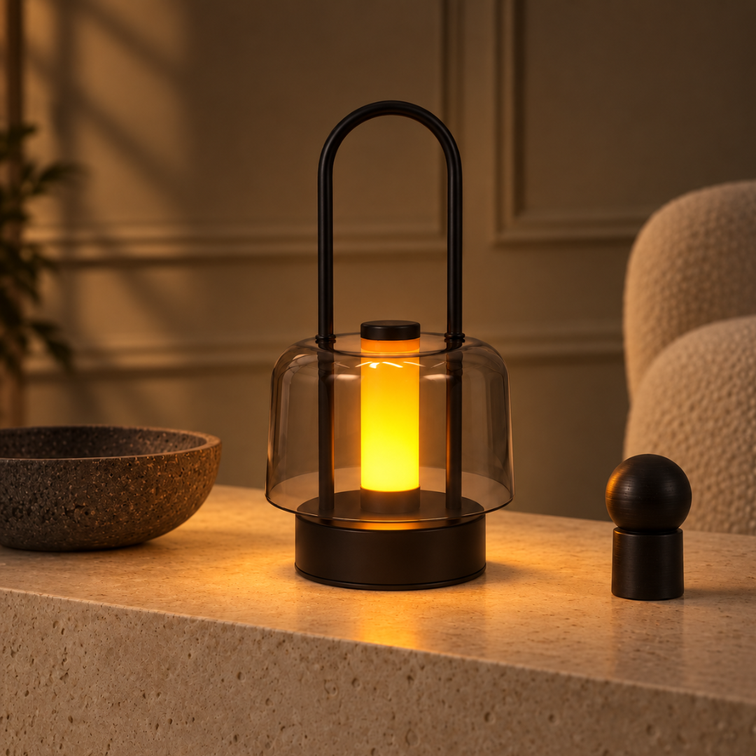 Modern Black Lantern Rechargeable Tap Lamp