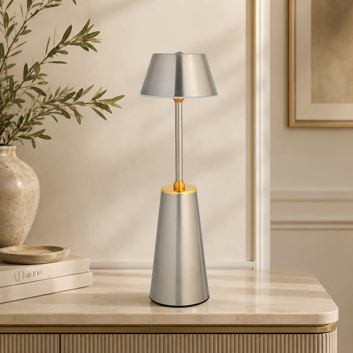 Cordless Silver Touch Lamp – Minimalist Ambient