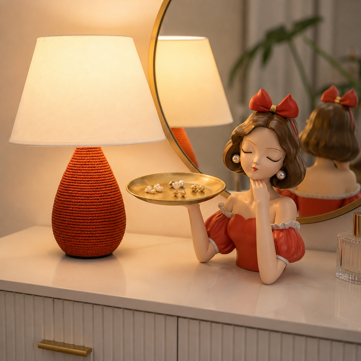 rust orange lamp + jewelry holder