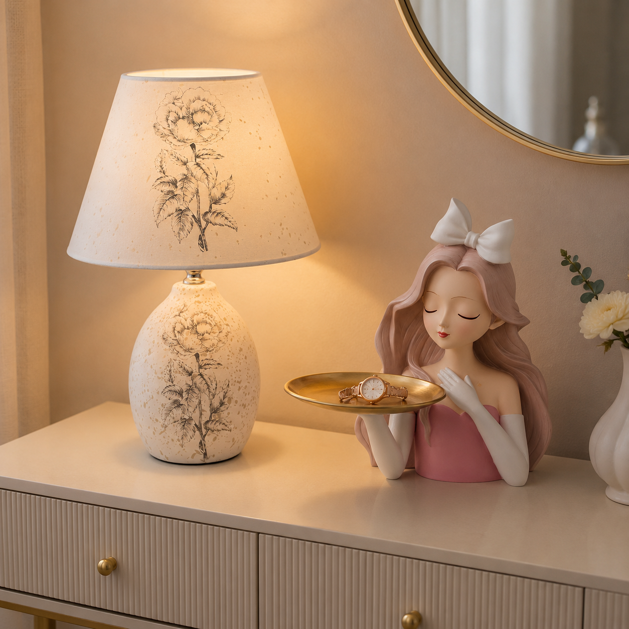 Floral Table Lamp + Jewelry Tray Holder
