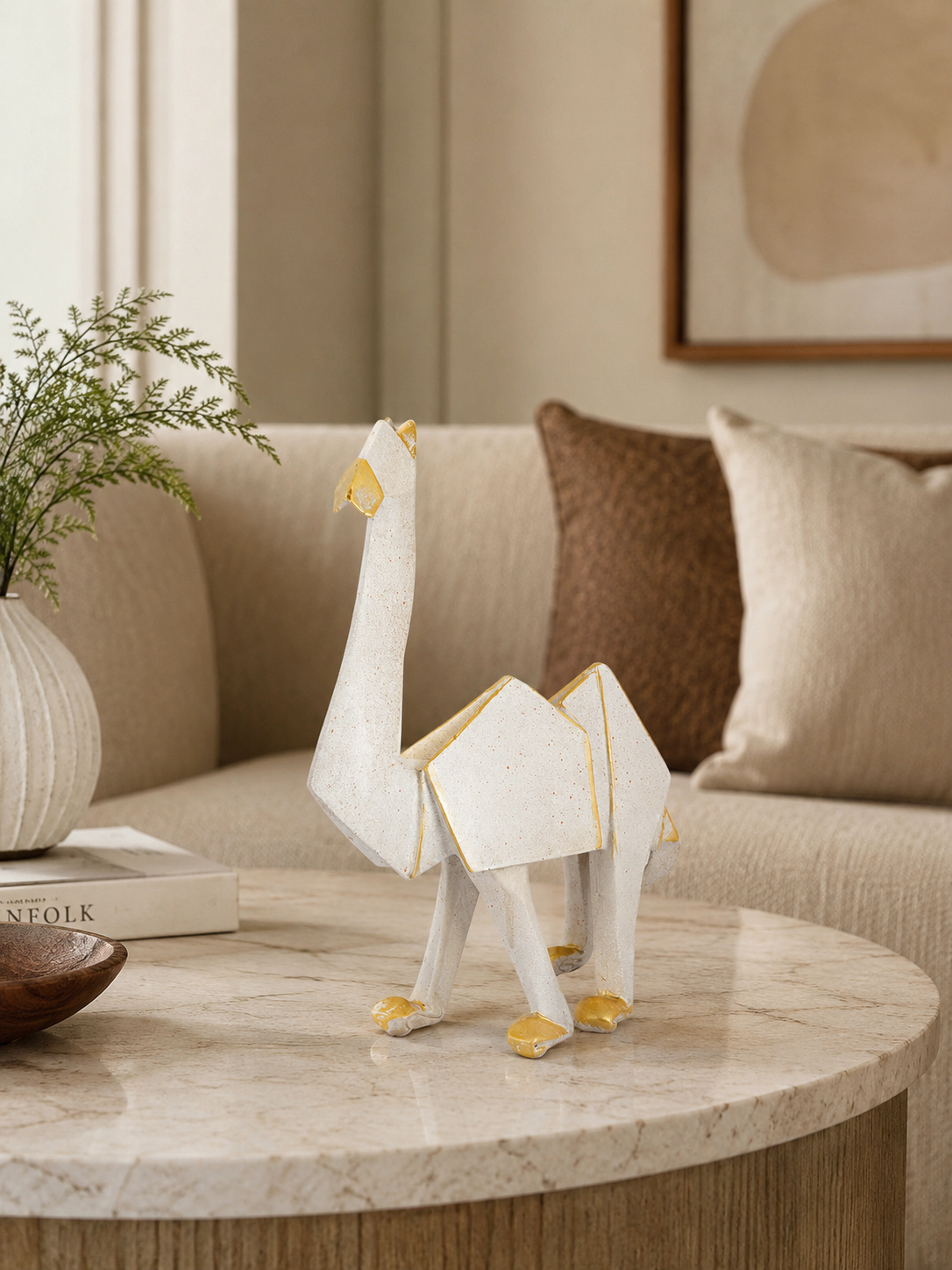 Tall Geometric Origami Camel Polyresin Showpiece with Gold Accents