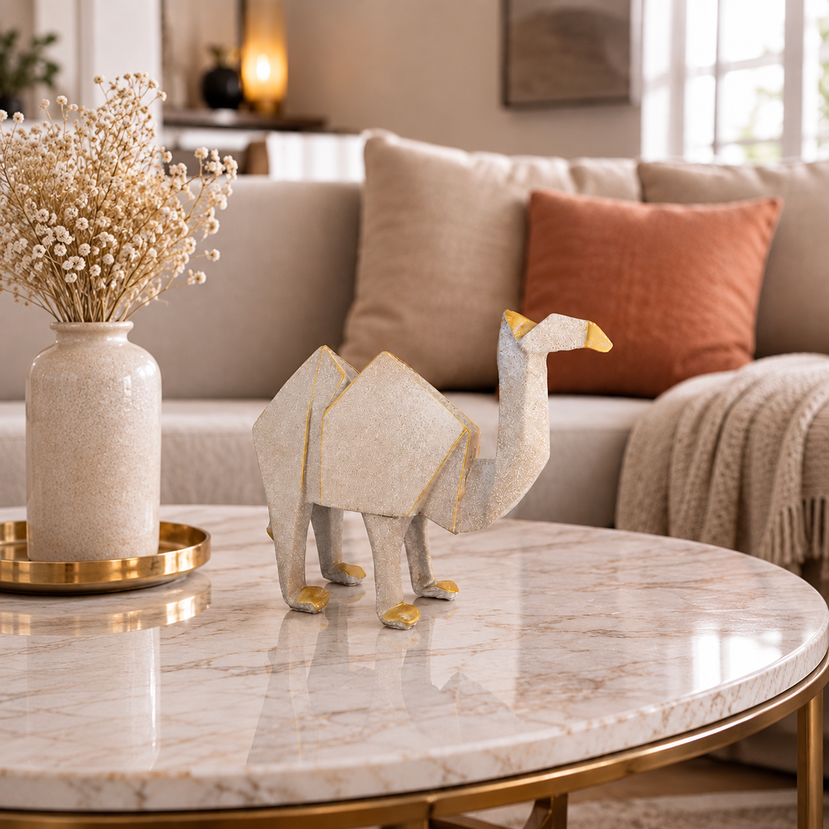 Geometric Origami Camel Polyresin Showpiece with Gold Accents