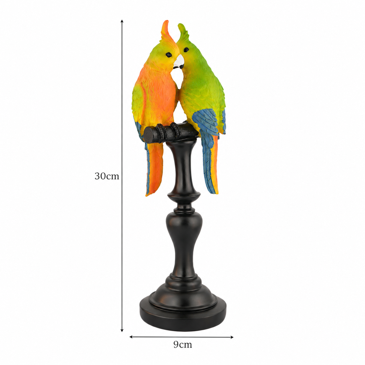 Vibrant Tropical Parrot Couple on Black Pedestal