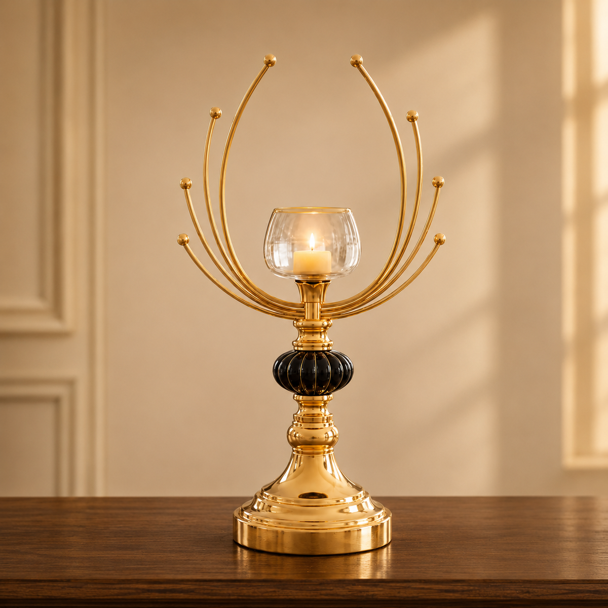 Modern Orbital Candle Holder with Metal Body in Artistic Spiritual Design
