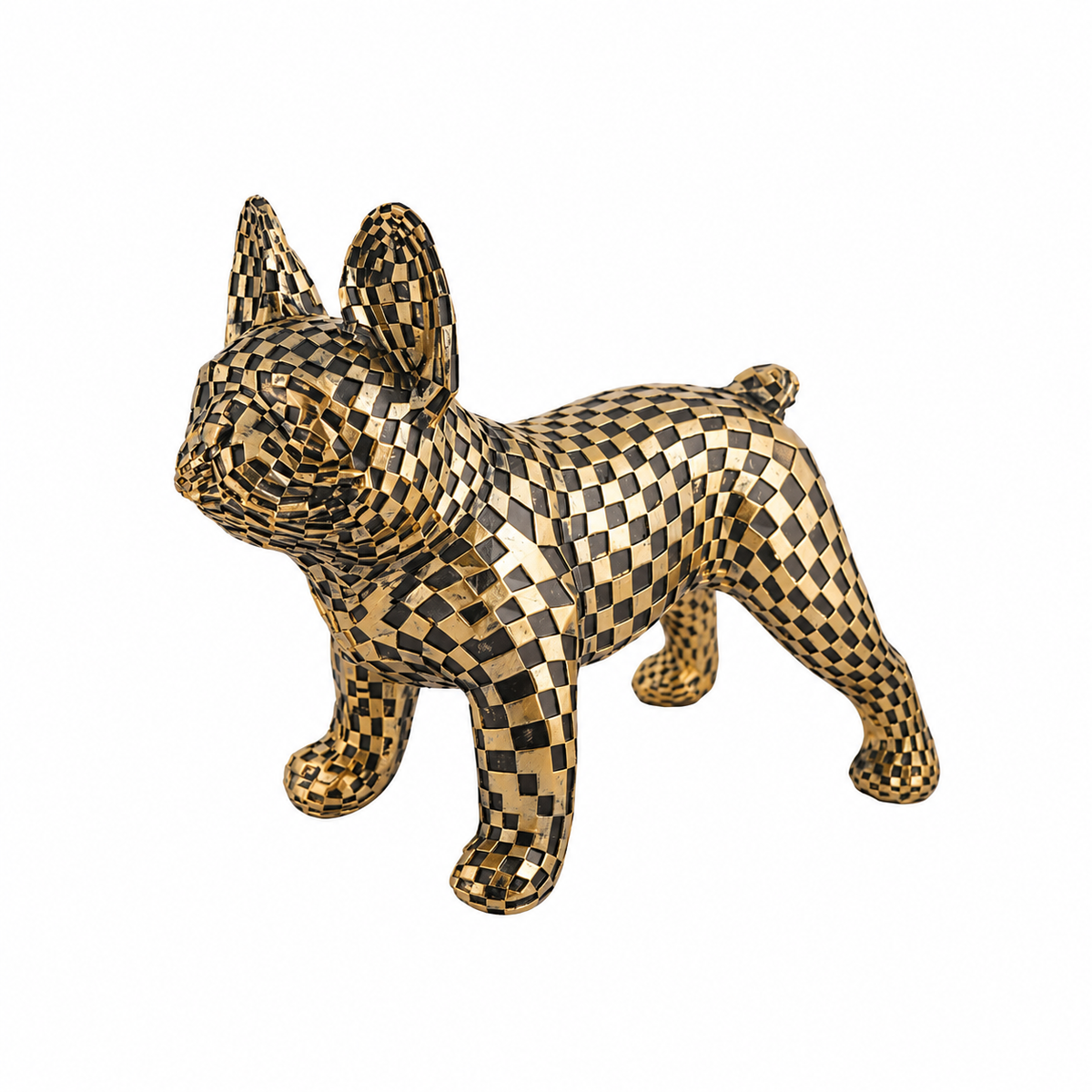 Black & Gold Checkered French Bulldog Showpiece