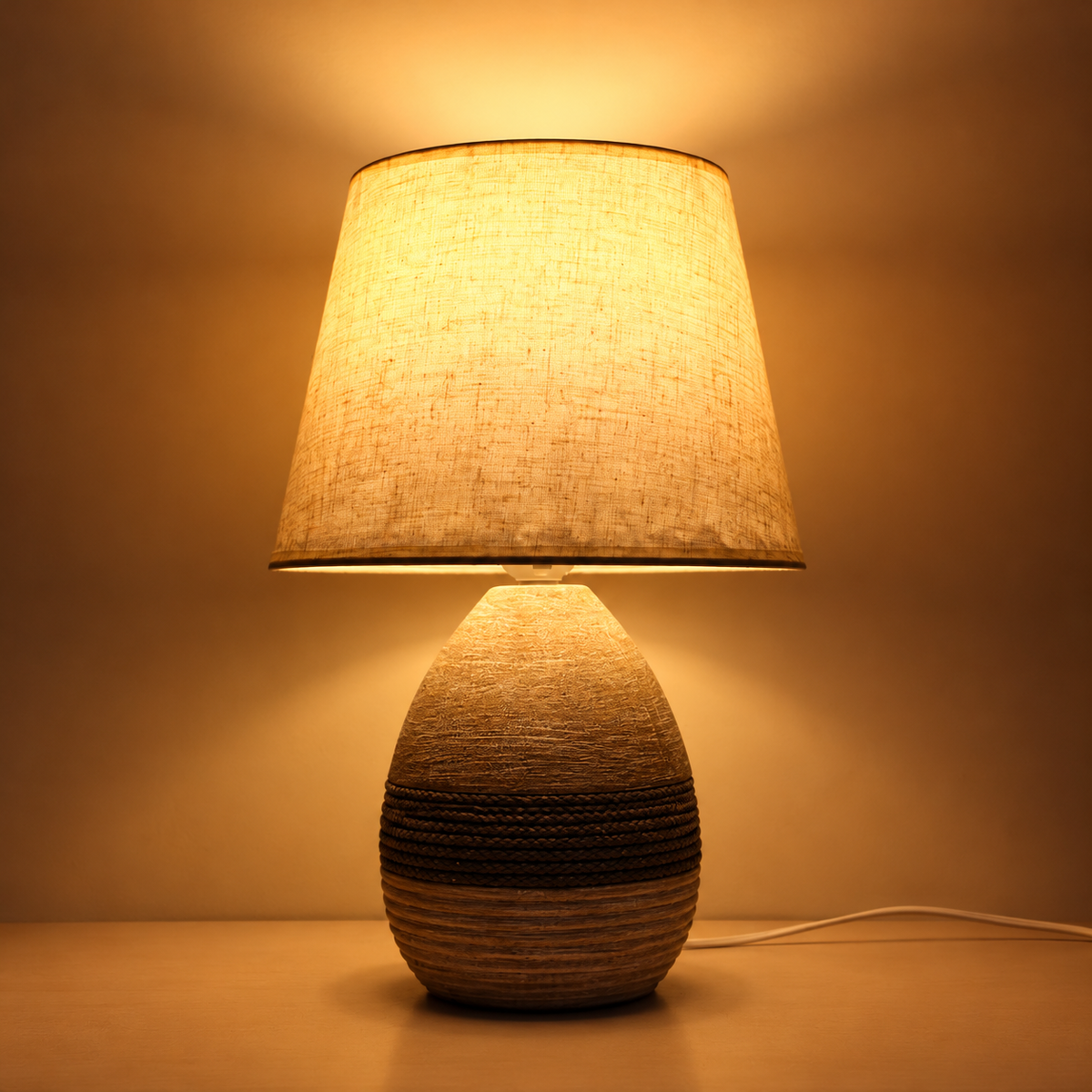 ELARE Grey & Charcoal Textured Ceramic Table Lamp with Cream Shade