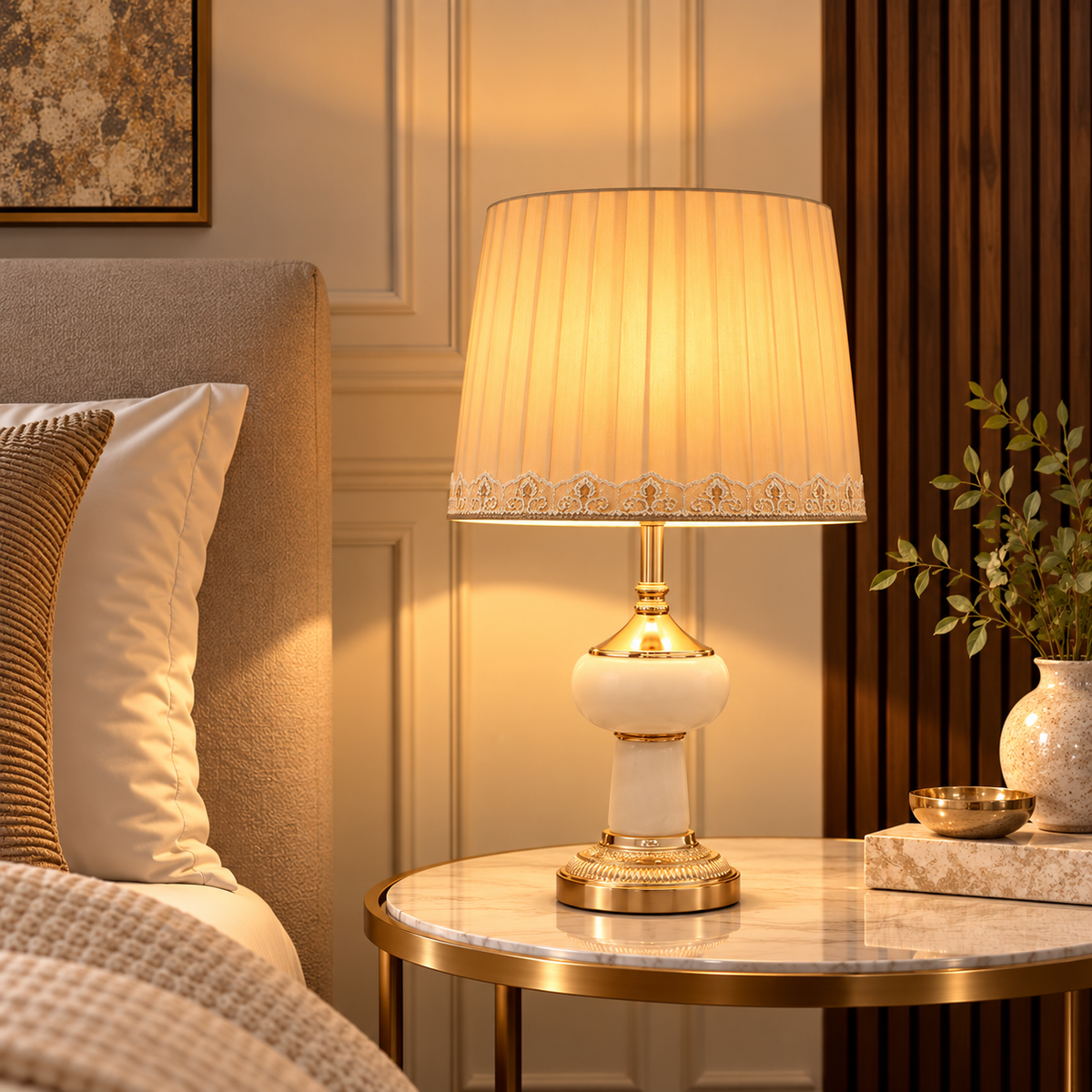 European Table Lamp with Satin Shade