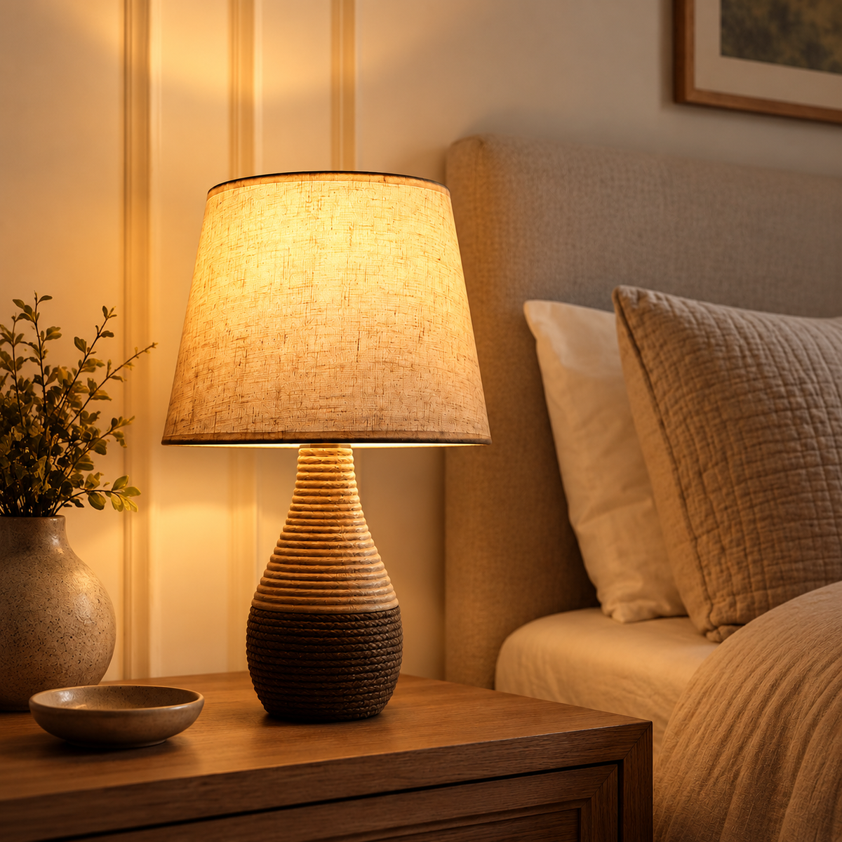 Textured Dual-Tone Table Lamp for Bedroom & Living Room