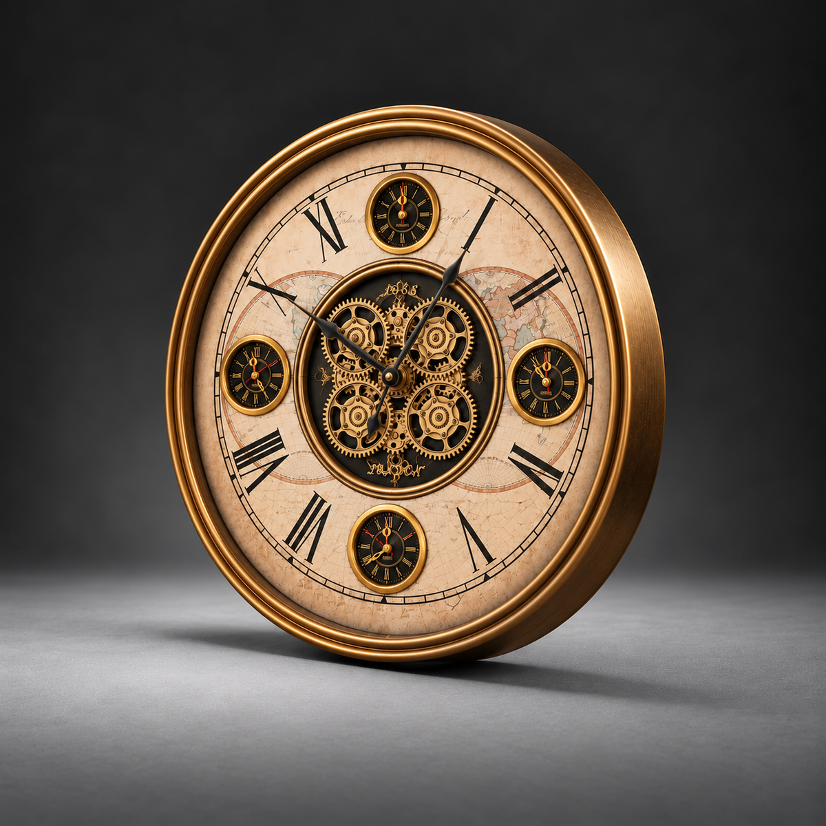 Gear Wall Clock with World Map Design – 48 cm