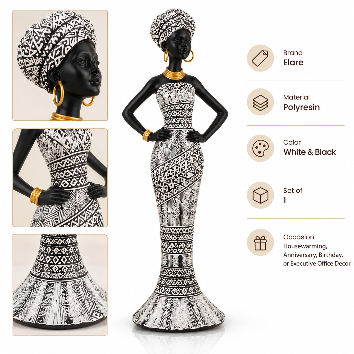 African Lady Tribal Polyresin Showpiece