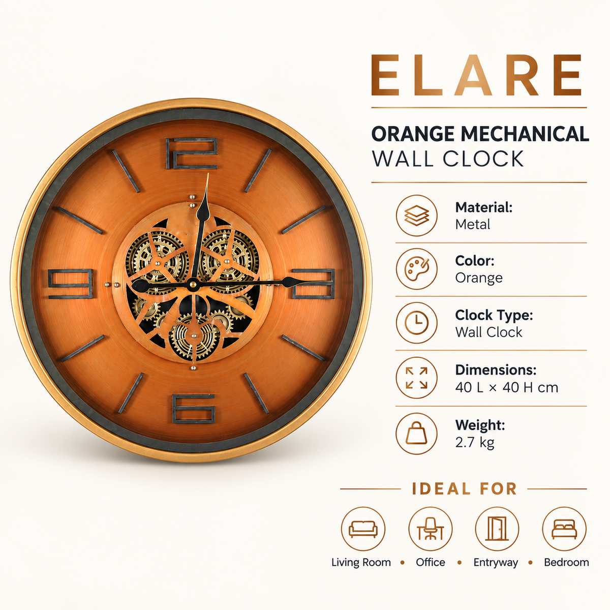 Amber Gearwork Statement Wall Clock