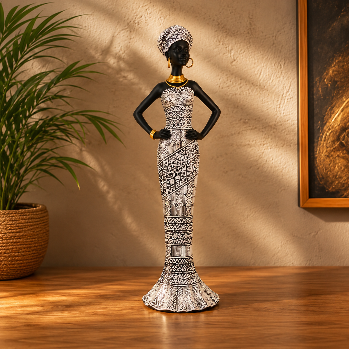 African Lady Tribal Polyresin Showpiece