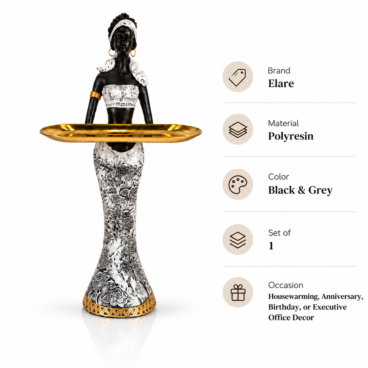 African Lady Showpiece with Golden Tray