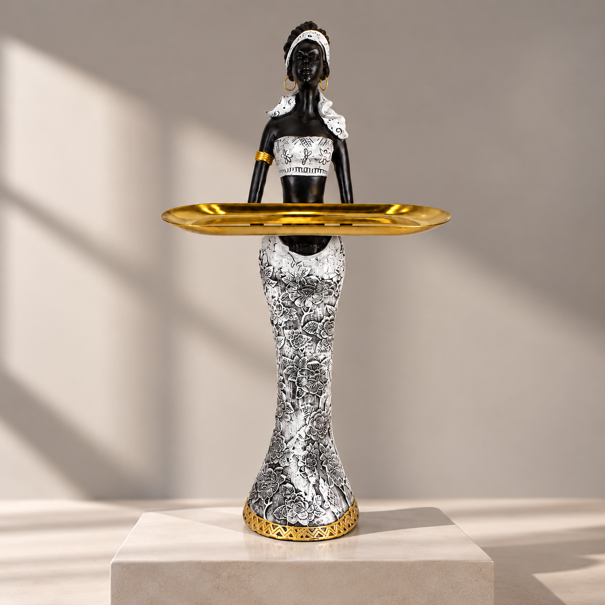 African Lady Showpiece with Golden Tray