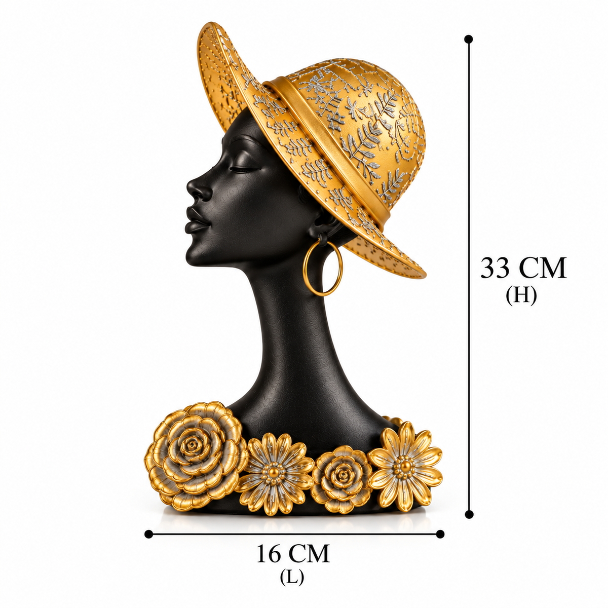 African Lady Showpiece with Golden Hat 28 cm Long