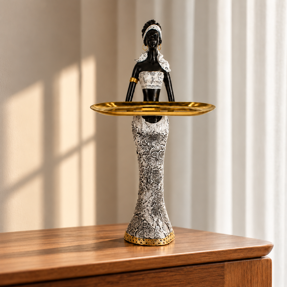 African Lady Showpiece with Golden Tray