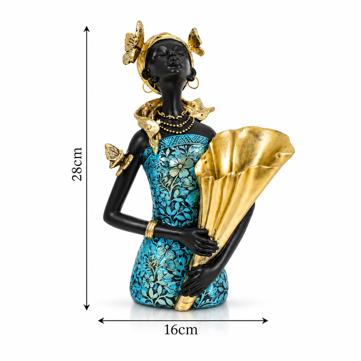 African Lady with Golden Flower Vase Showpiece