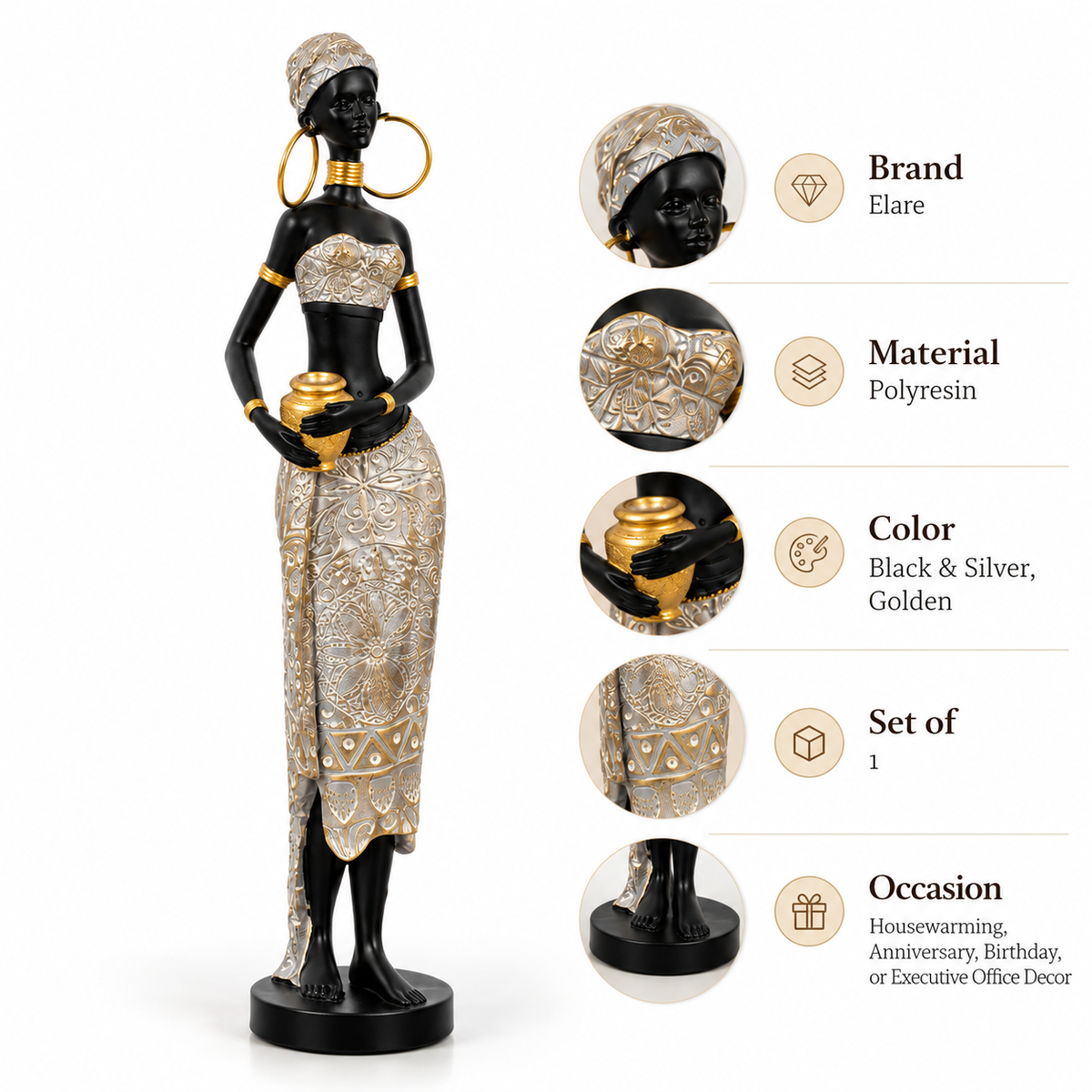 African Lady Holding Pot Sculpture
