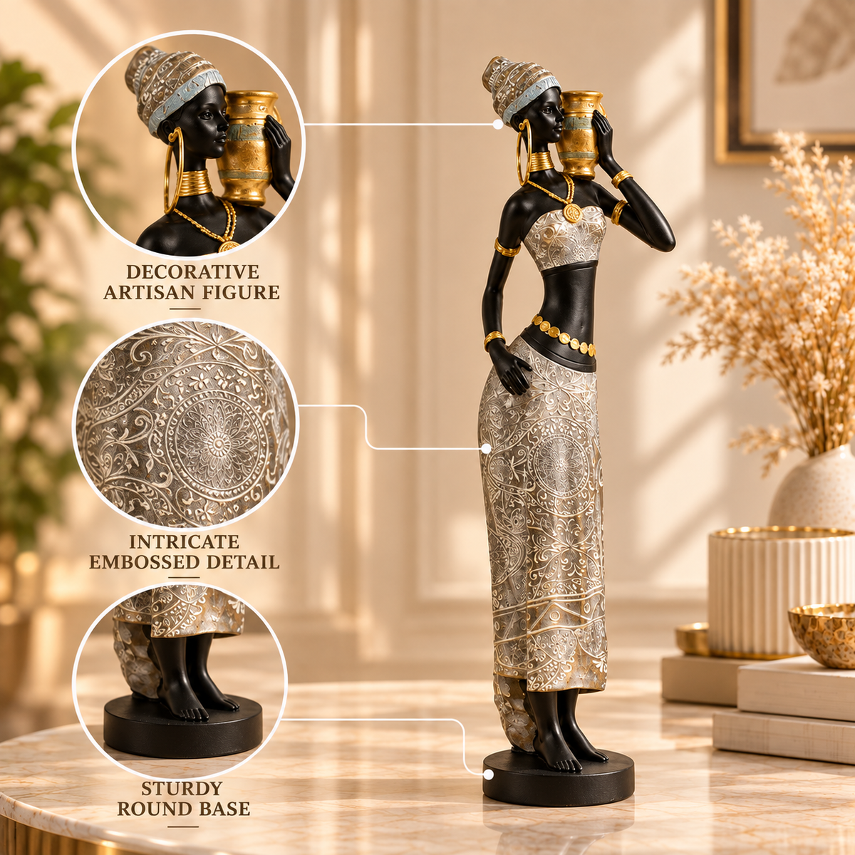 African Lady Carrying Pot Polyresin Showpiece