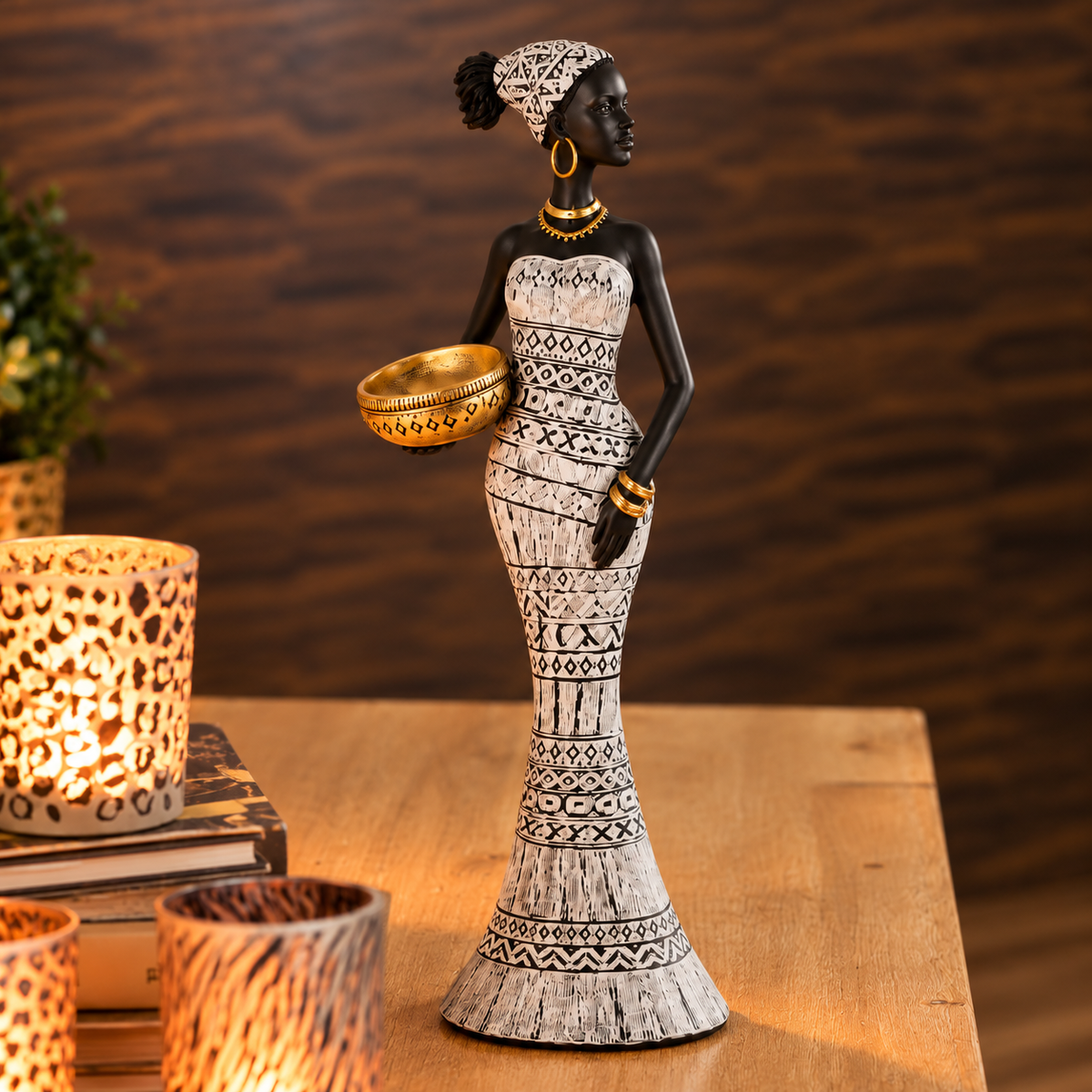 African Lady with Golden Bowl Showpiece