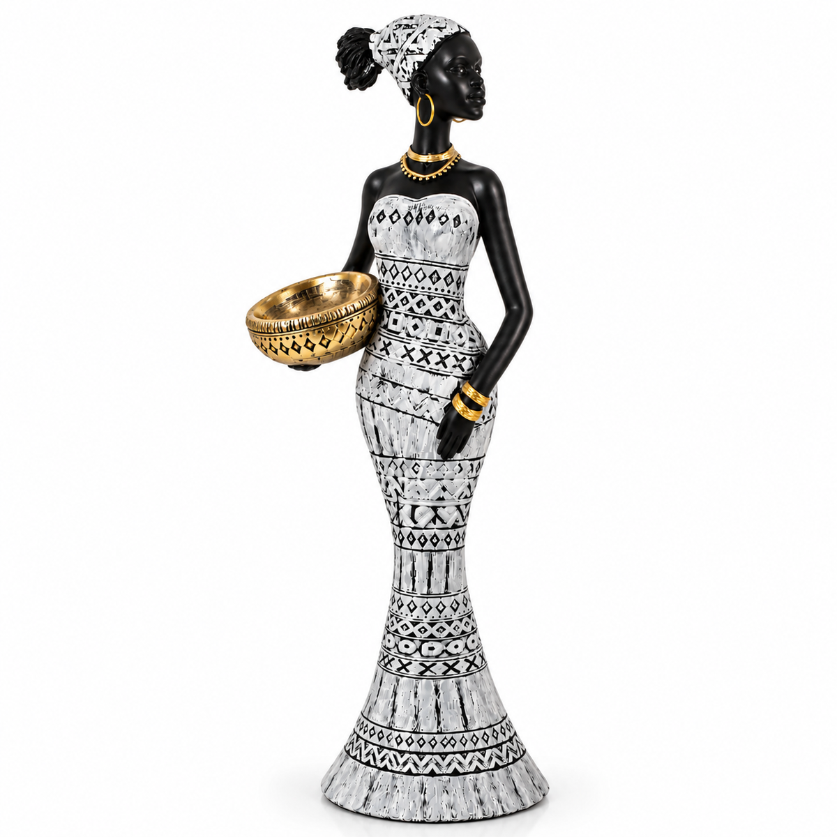 African Lady with Golden Bowl Showpiece