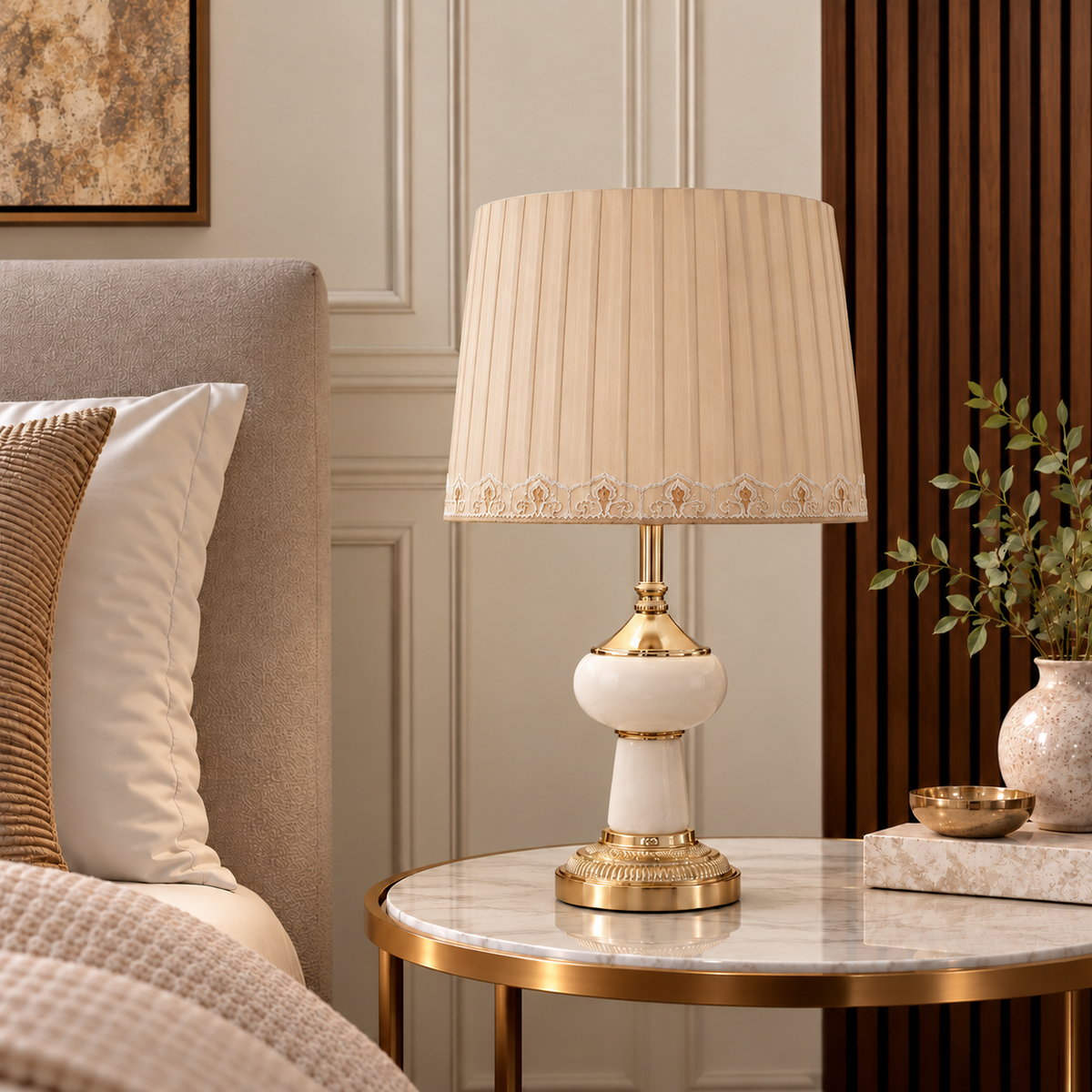 European Table Lamp with Satin Shade