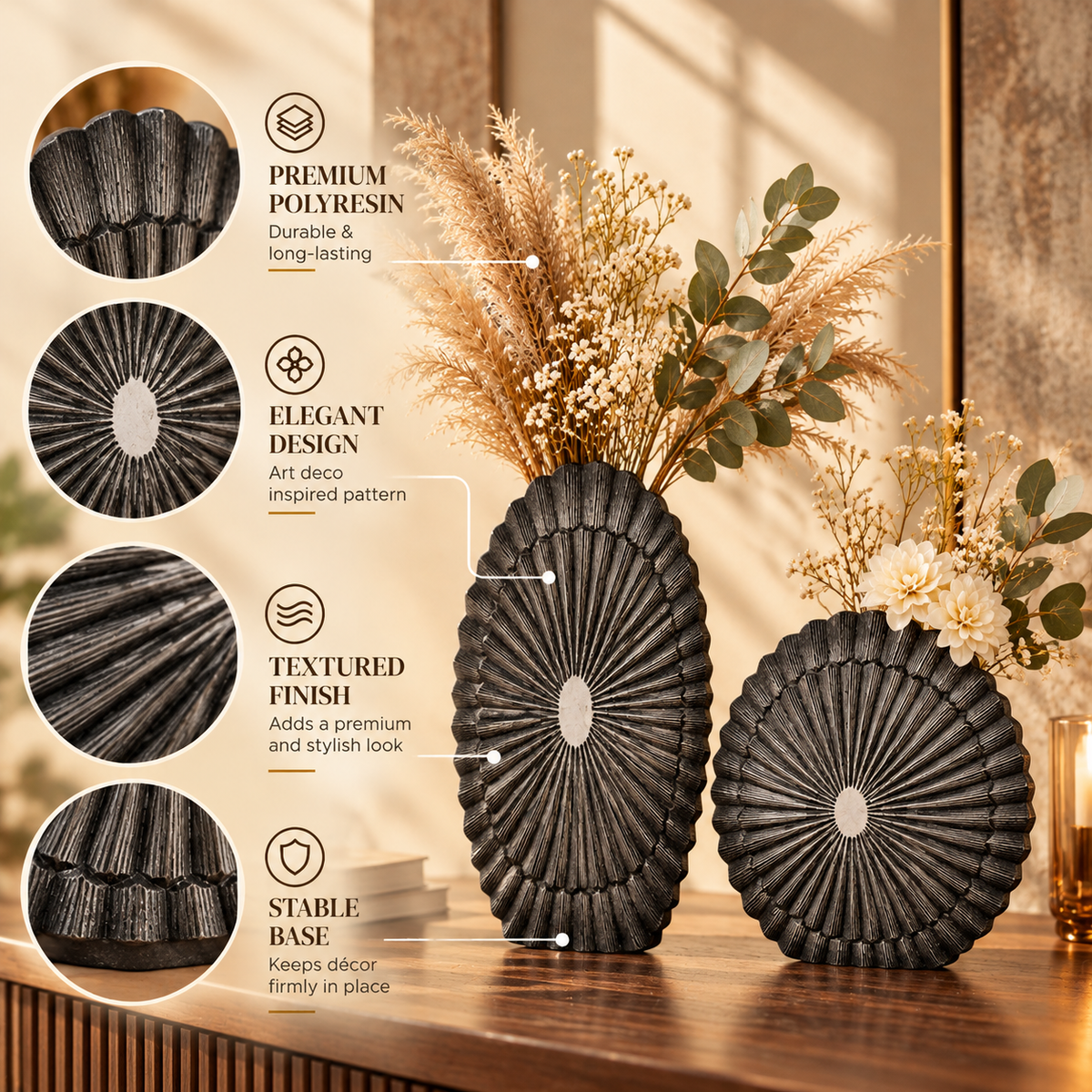 Sunburst Textured Polyresin Decorative Sculptures