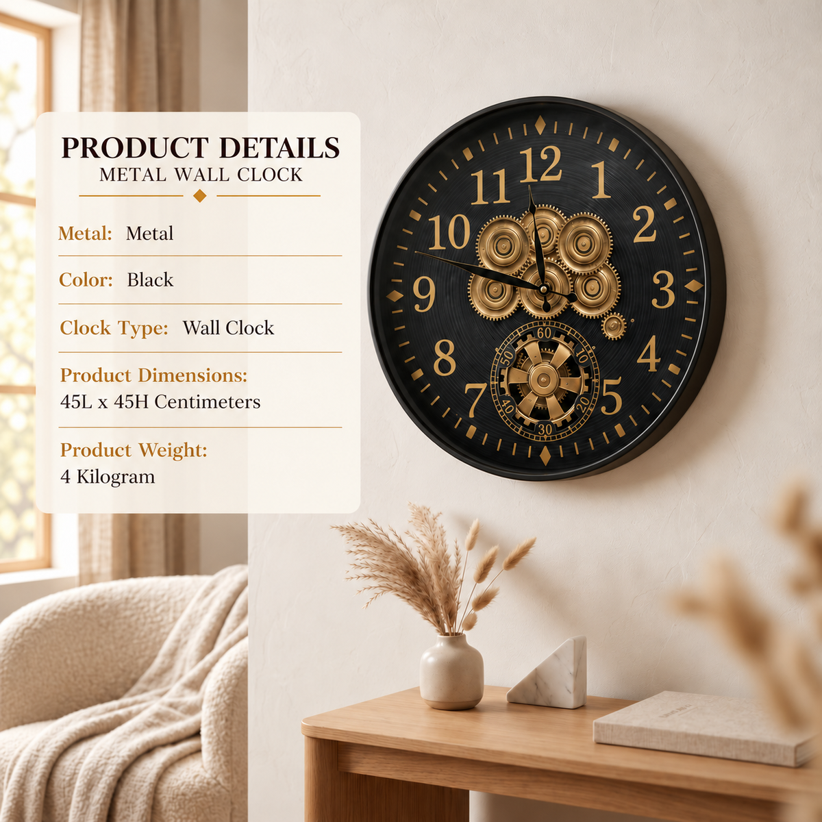 Industrial Gear Wall Clock – 45 cm Wide