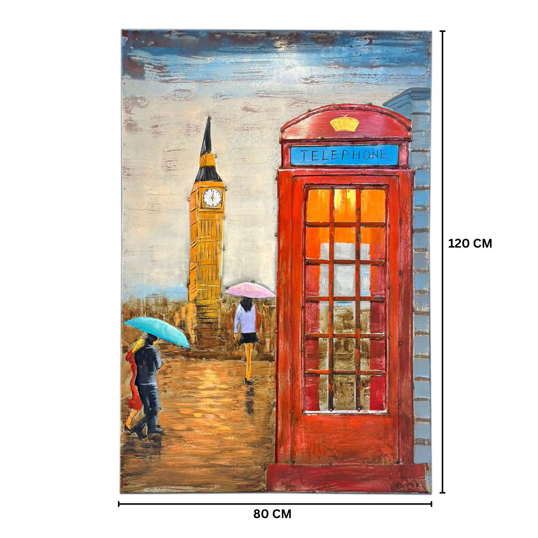 London Rainy Street Metal Wall Art
