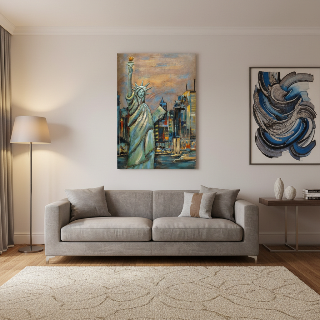 Statue of Liberty with Skyline Metal Wall Art