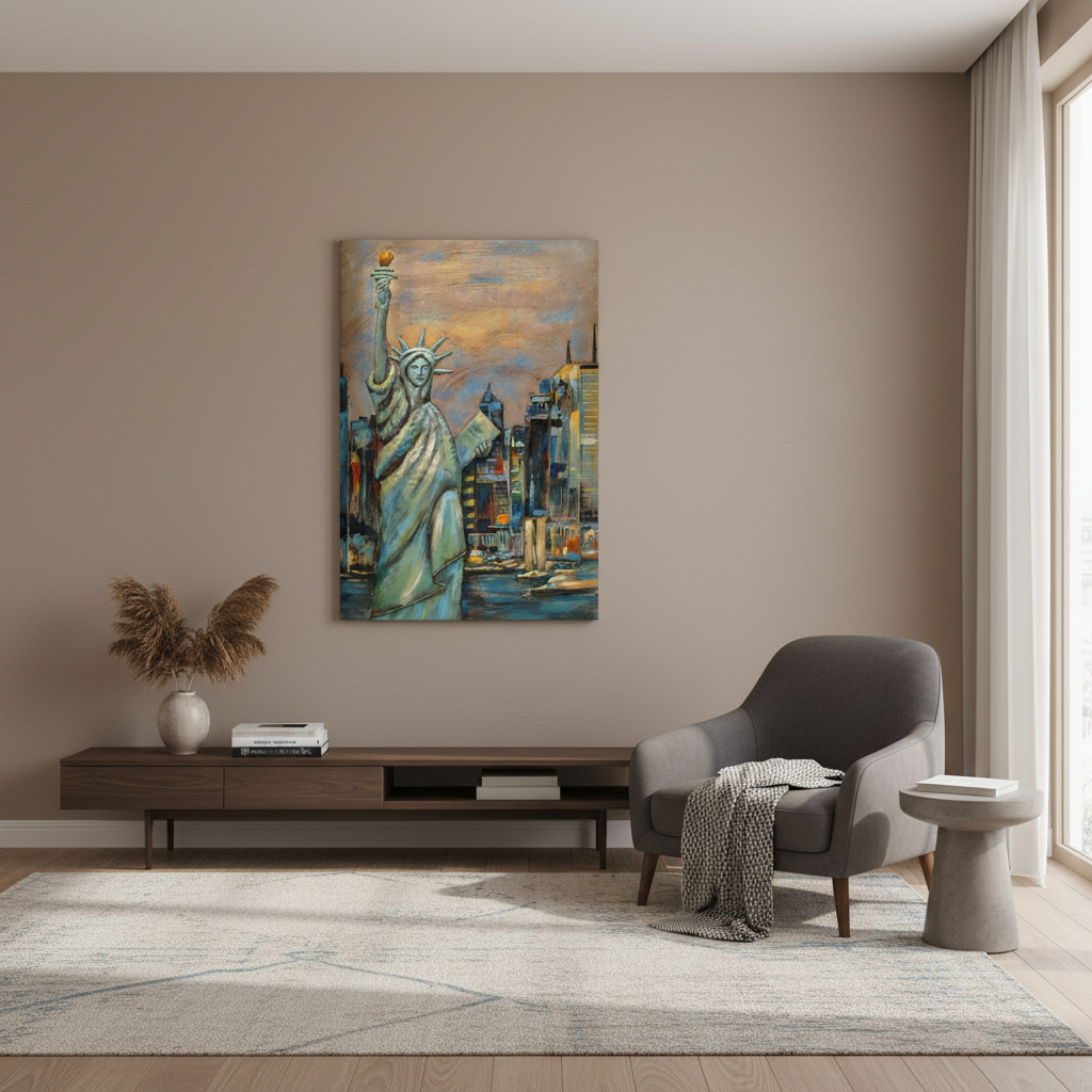 Statue of Liberty with Skyline Metal Wall Art