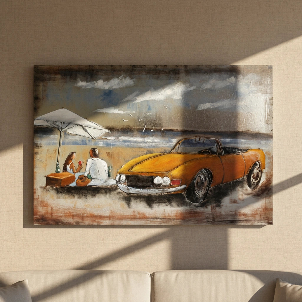 Vintage Coastal Drive Metal Wall Art – 3D Textured Statement Décor