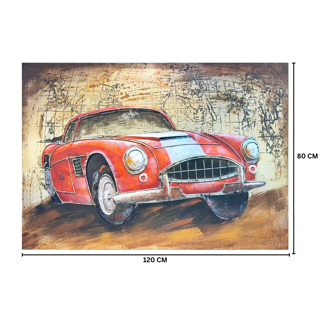 Vintage Red Race Car Metal Wall Art