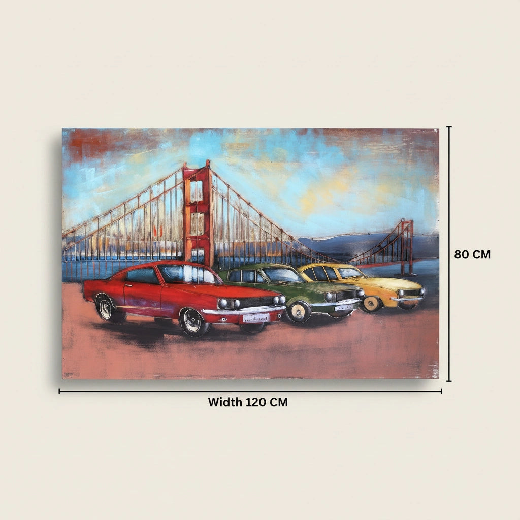 Vintage Muscle Cars 3D Metal Wall Art Painting